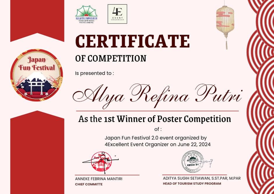 Sertifikat 1st Place - Japan Fun Festival Poster Competition