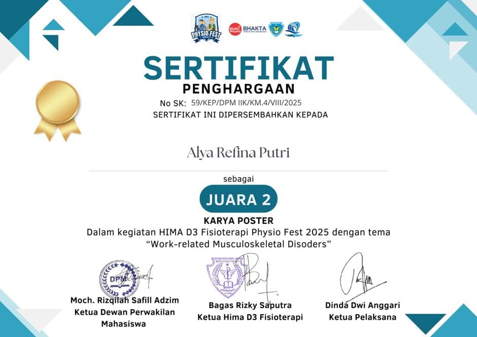 Sertifikat 2nd Place - Physio Fest Poster Competition